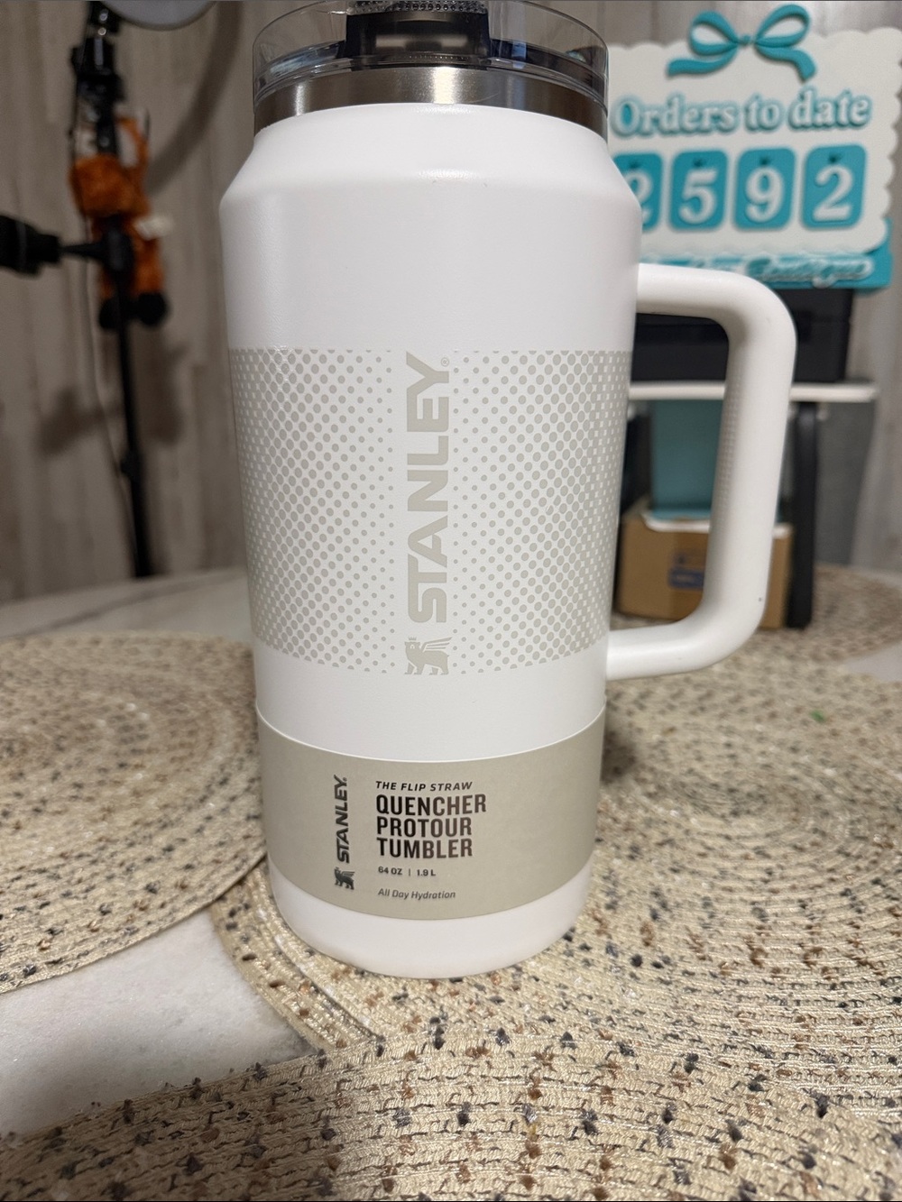Stanley White Quencher ProTour Tumbler with Handle 64 Oz